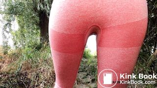 Fitgirl pissing her legging after a hike