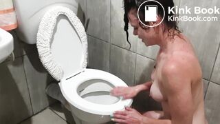 HUMAN TOILET slut PISSES on her own face while head in toilet | lick pee up