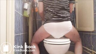 Guy drops a huge load in underwear and sits on it