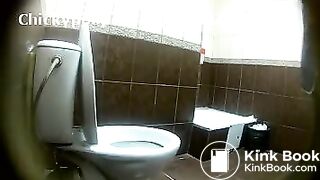 Woman has to runny big poop in job toilet
