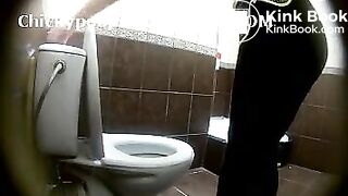 Woman has to runny big poop in job toilet