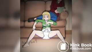 Girl messing diaper watching tv