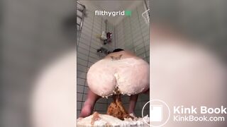asian girl pushes out massive shit onto a cake