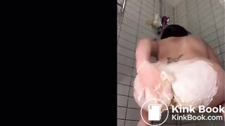 asian girl pushes out massive shit onto a cake