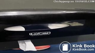 Runner girl almost didn't make it in public toilet