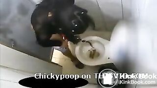 Sexy teenage girl pooping in public toilet