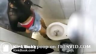 Sexy teenage girl pooping in public toilet