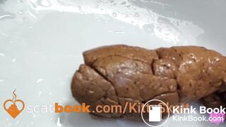 Stinky turd into toilet