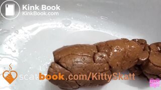 Stinky turd into toilet