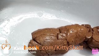 Stinky turd into toilet