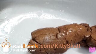 Stinky turd into toilet