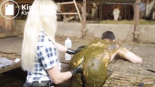 Mistress Marlena Dominating Her Slave in cowshit