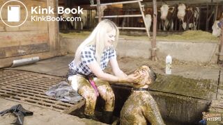 Mistress Marlena Dominating Her Slave in cowshit