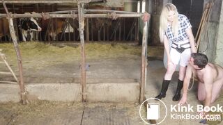 Mistress Marlena Dominating Her Slave in cowshit