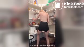 Panty poop while cleaning