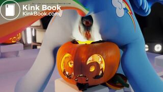 Rainbow Dash shitting in a pumpkin