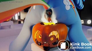 Rainbow Dash shitting in a pumpkin