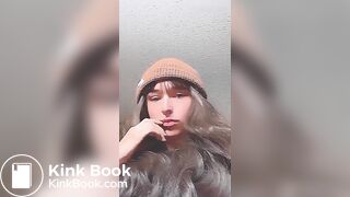 Girl pooping into bowl