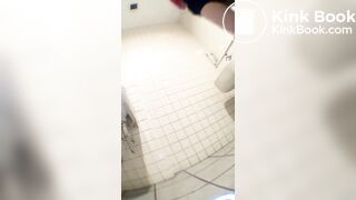 Skinny Japanese shits on the floor of public restrooms