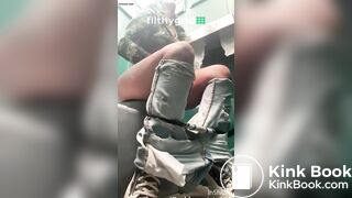 Sexy chick pooping in porta potty