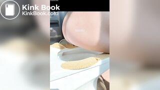 A plump buttock defecating on the toilet.