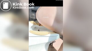 A plump buttock defecating on the toilet.