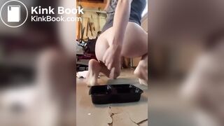 Hot chick shits in container