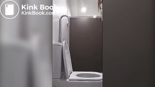 girl poops in the toilet and on the toilet seat