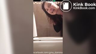 Dirty woman pooping on toilet