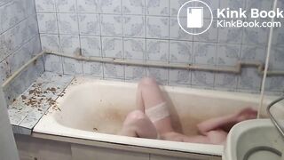 Girl take enema in bathroom