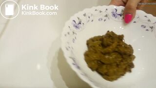 Blonde rubbing shit on hair