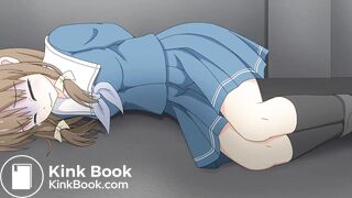 Restrained Girl unable to go to the toilet