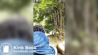 Lovely granny shitting in the river