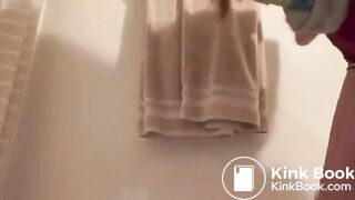 The girl poops on and next to the toilet.