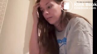 The girl poops on and next to the toilet.