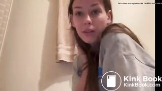 The girl poops on and next to the toilet.