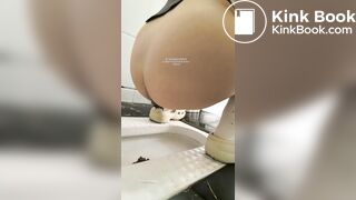 A girl defecated and urinated in a public toilet.