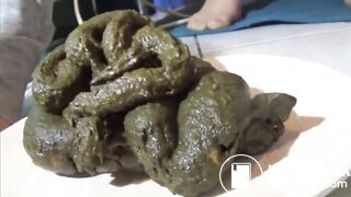 Green poop in plate