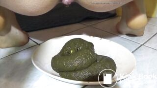 Green poop in plate