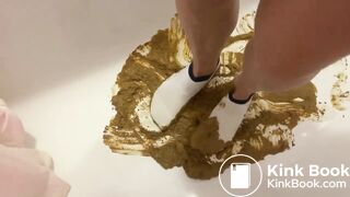 Girl walking in her diarrhea in socks