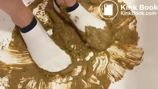 Girl walking in her diarrhea in socks