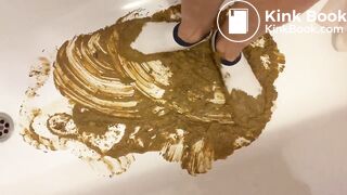 Girl walking in her diarrhea in socks