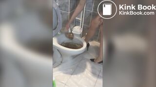 Eating her poop from toilet bowl