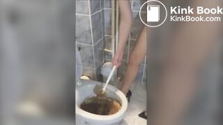 Eating her poop from toilet bowl