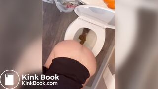 Girl takes a huge runny poop