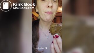 Redhead enjoys tasting, licking & sucking hard scat log