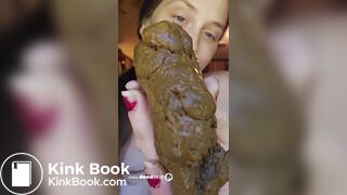 Redhead enjoys tasting, licking & sucking hard scat log