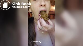 Redhead enjoys tasting, licking & sucking hard scat log