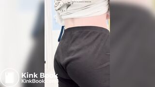 Woman takes a big poop in her black pants