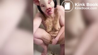 Nasty ugly cunt plays with shit